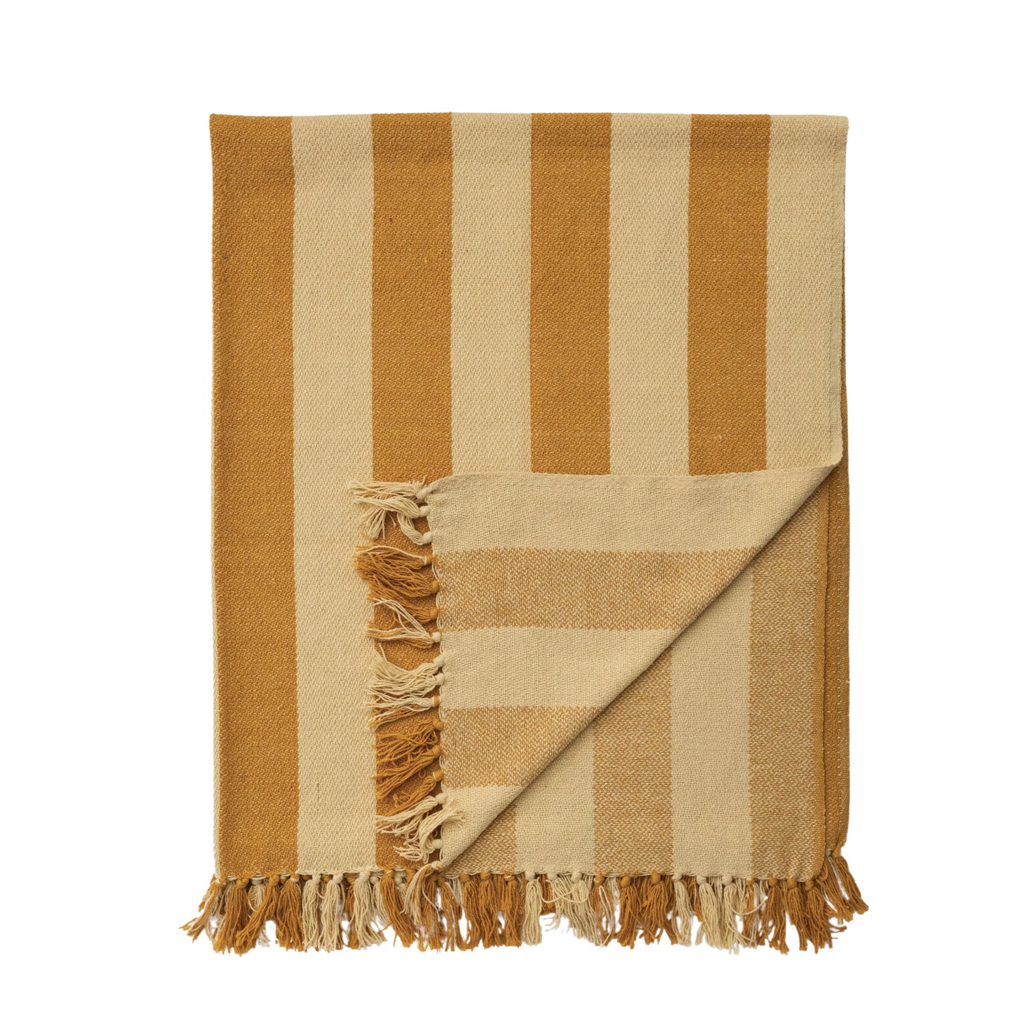 Handwoven Recycled Cotton Blend Striped Throw Blanket
