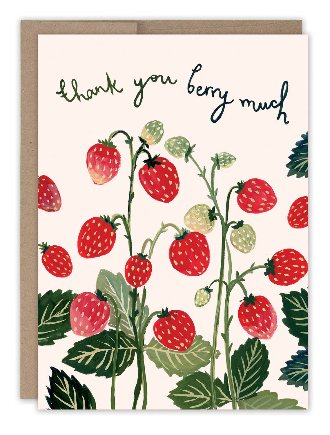 Card with strawberry illustration and 'Thank you berry much' text on a white background