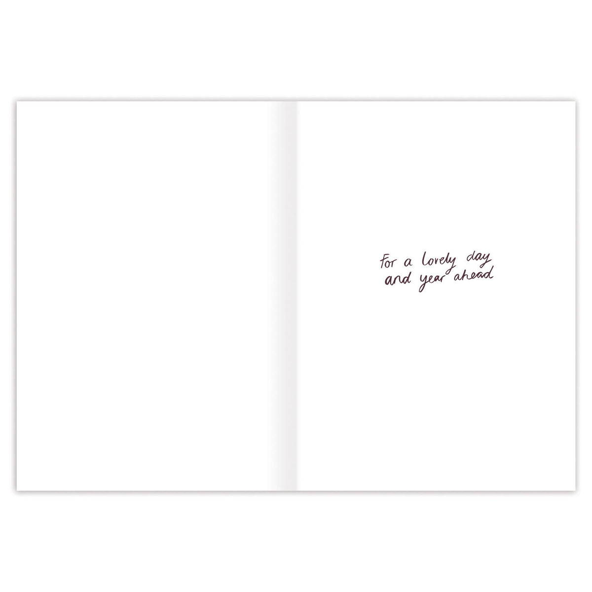 Greeting card with text 'For a lovely day and year ahead' on a white background