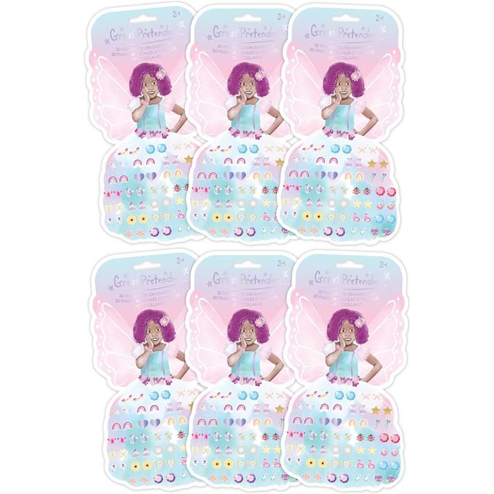 Butterfly Fairy Azaria Sticker Earrings featuring 30 pairs of colorful butterfly, fairy, and whimsical character sticker earrings for kids' dress-up and imaginative play.