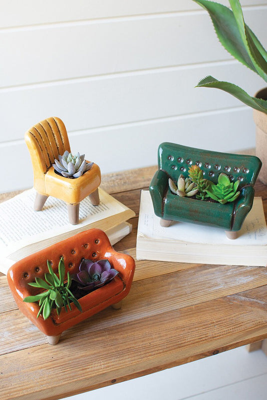 Ceramic Sofa and Chair Planters, 3 Styles