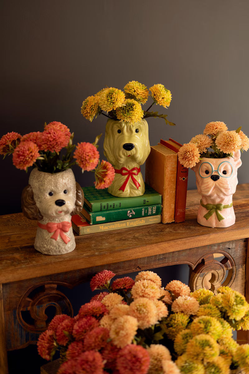 Ceramic Dog with Bows Vase, 3 Styles