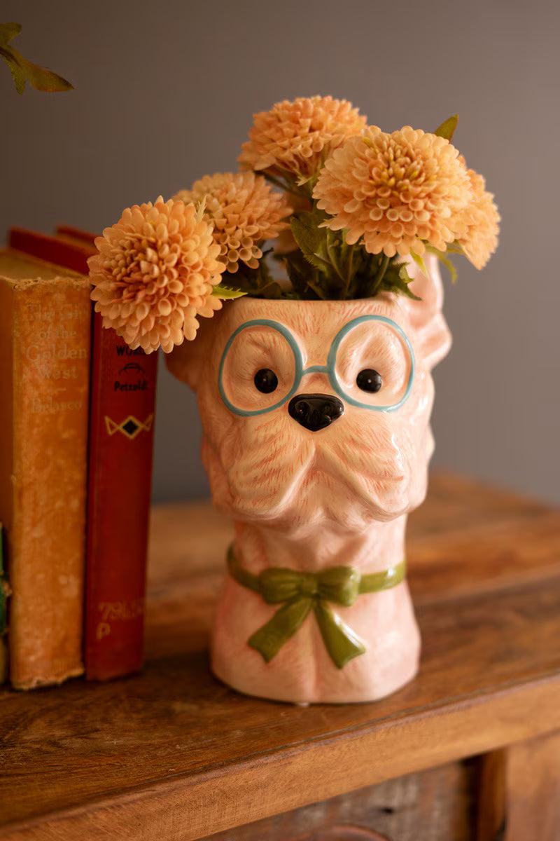 Ceramic Dog with Bows Vase, 3 Styles
