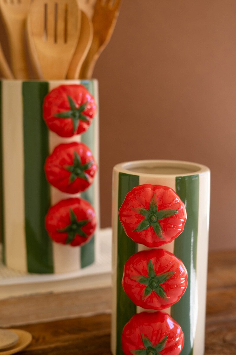 Green Striped Vase w/ Tomatoes, 2 Sizes