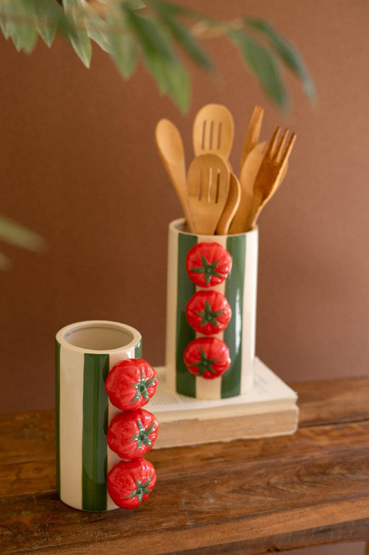 Green Striped Vase w/ Tomatoes, 2 Sizes