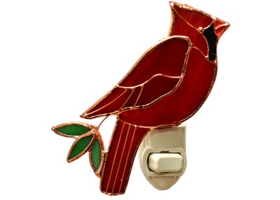 Red cardinal bird night light on a white background