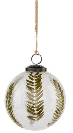 4-inch clear glass Christmas ornament with embossed pinecone and leaf design, lightweight holiday tree decoration