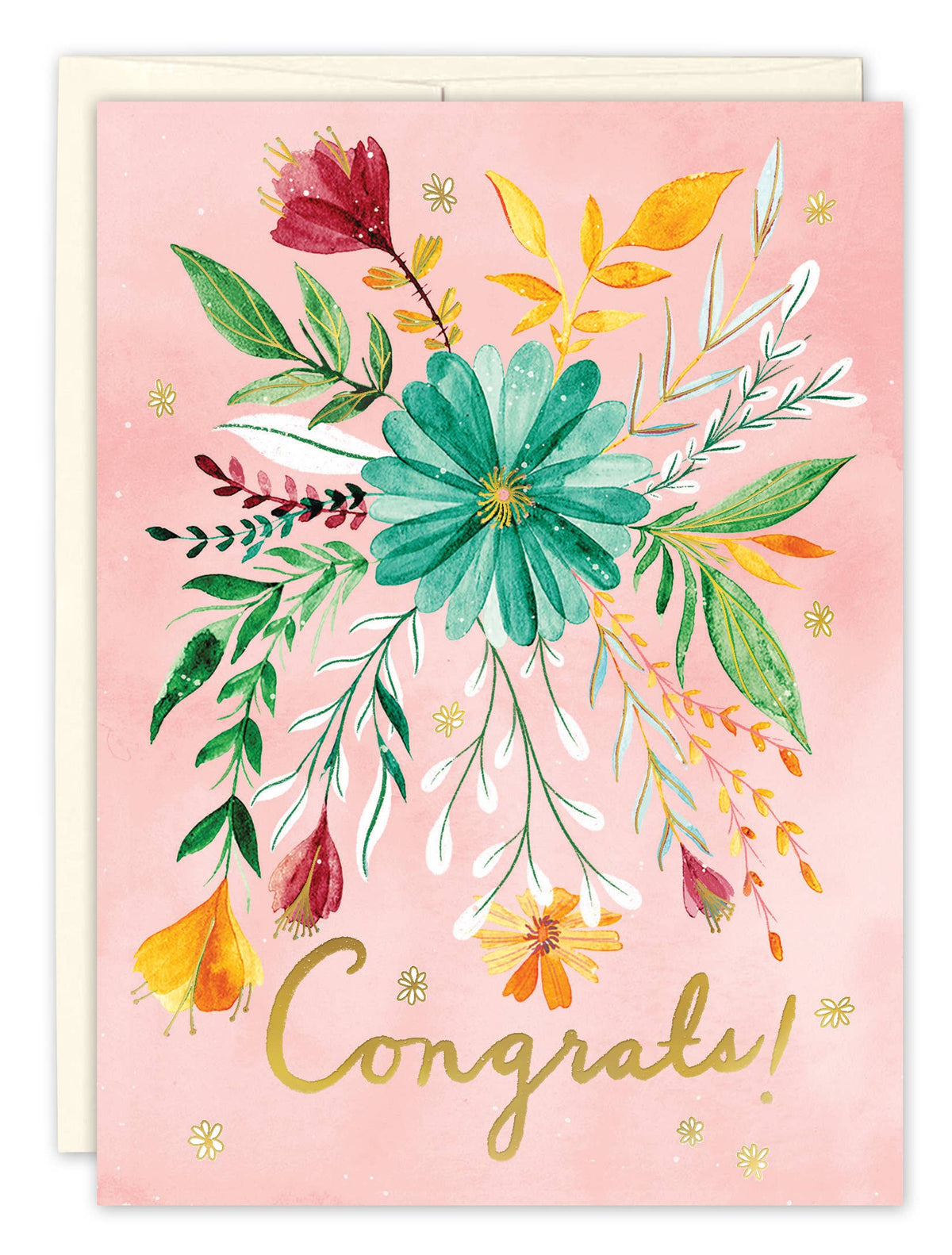 Greeting card with floral design and 'Congrats!' text on a pink background