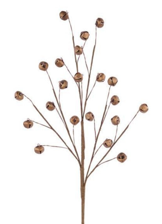 26-inch antique copper jingle bell spray with multiple bells, festive holiday decoration for wreaths, garlands, or centerpieces.