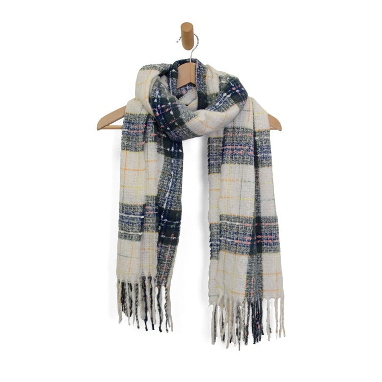 JS Cozy Cream Madras Fringe Scarf