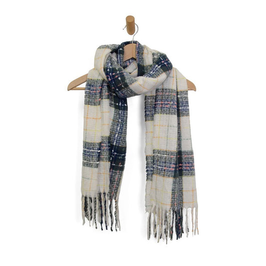 JS Cozy Cream Madras Fringe Scarf