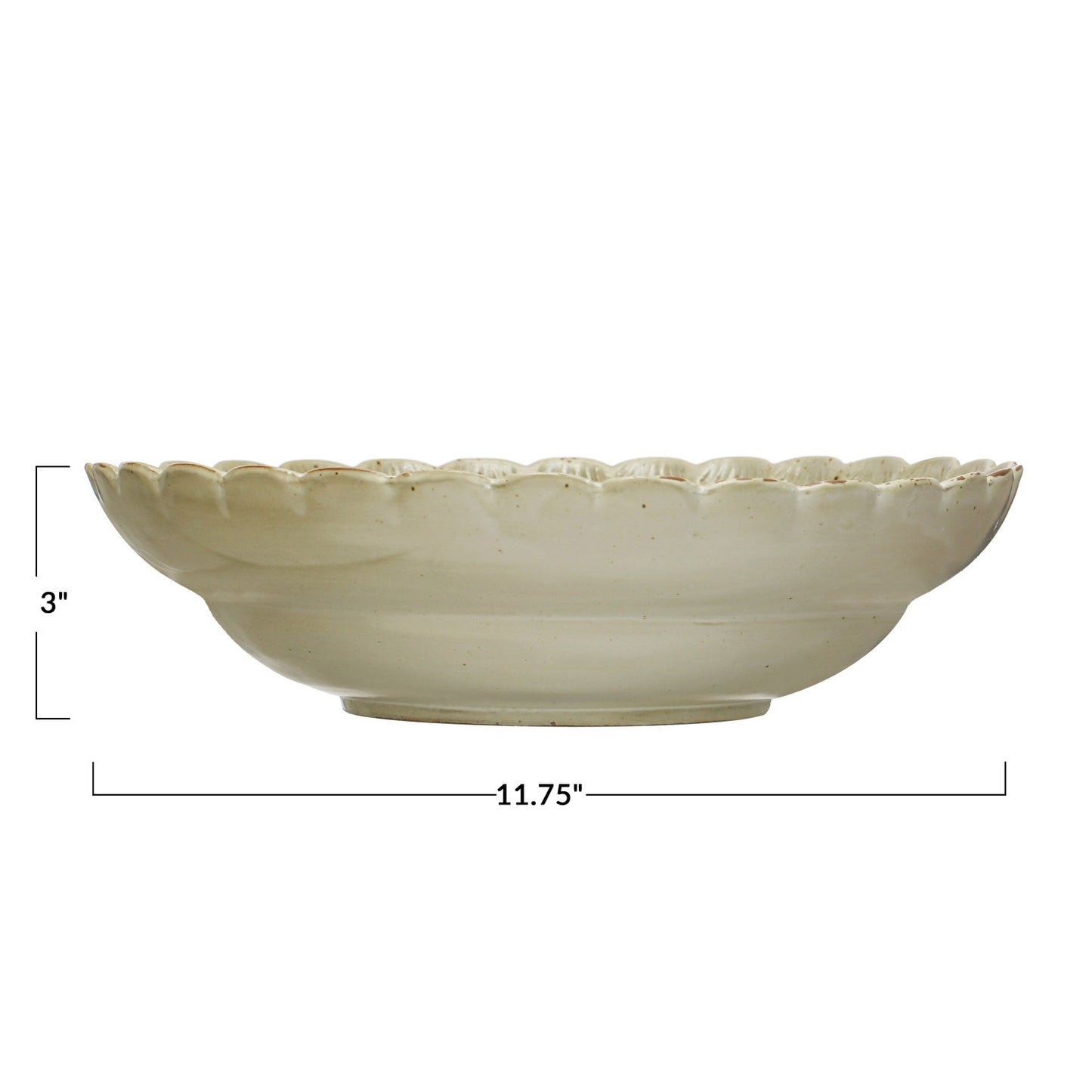 Stoneware Bowl w/ Scalloped Edge, Reactive Glaze, Green (Each One Will Vary)
