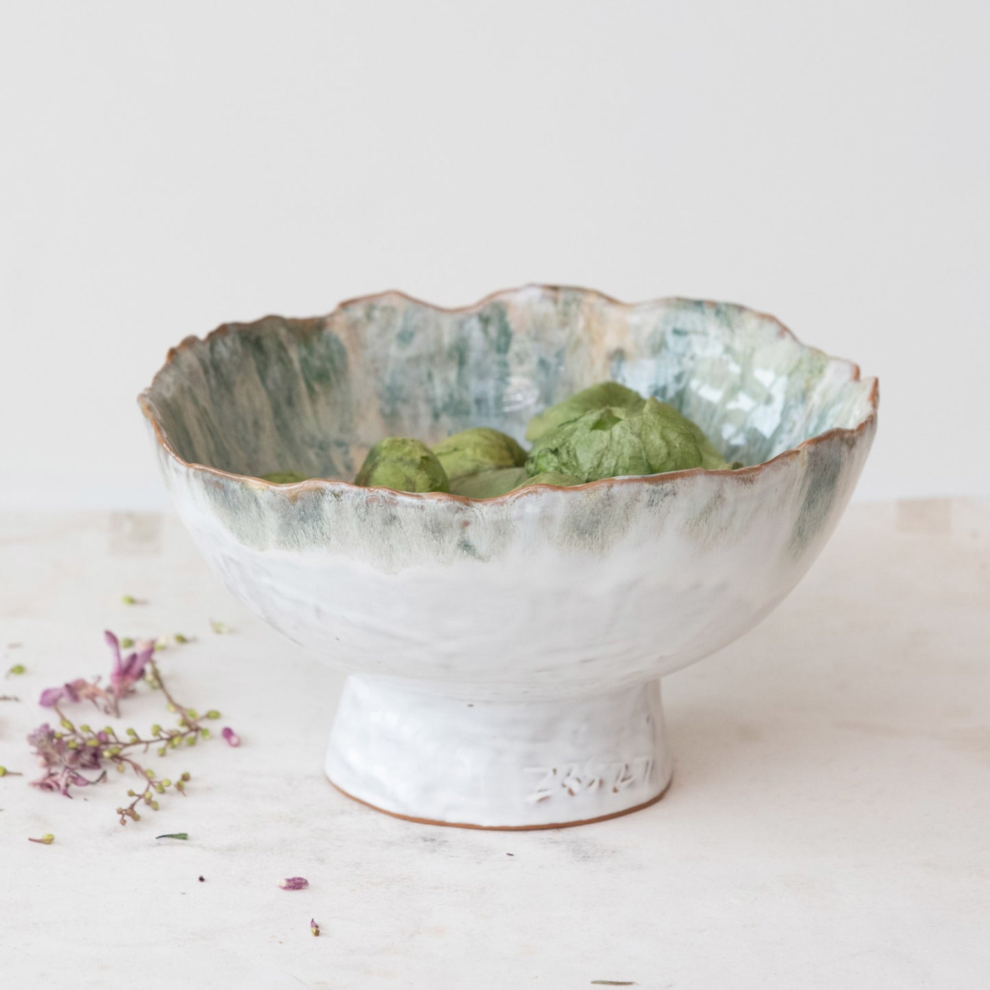 Stoneware Footed Bowl, Reactive Glaze, 2 Sizes