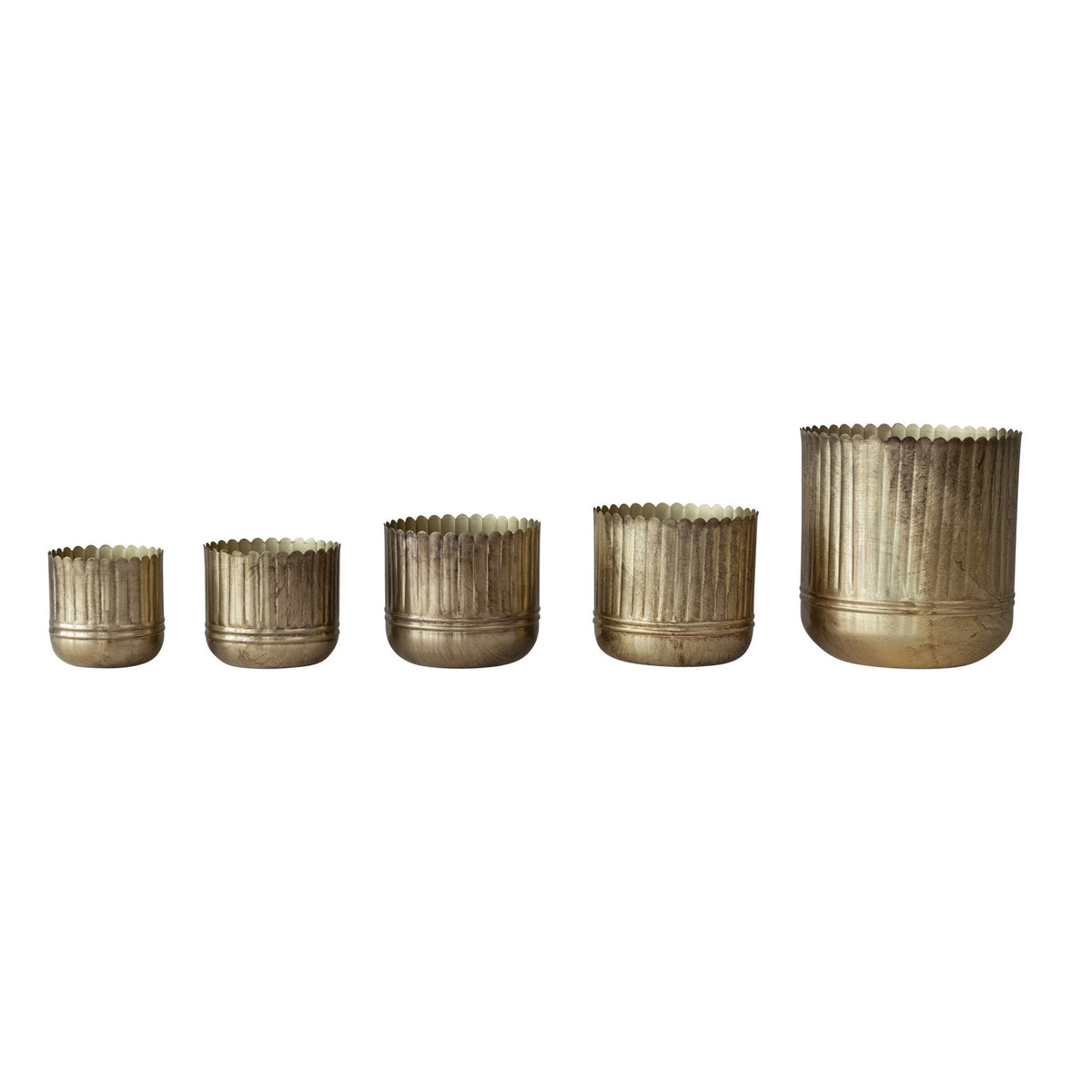 Metal Ribbed Planters with Scalloped Rims, 5 sizes