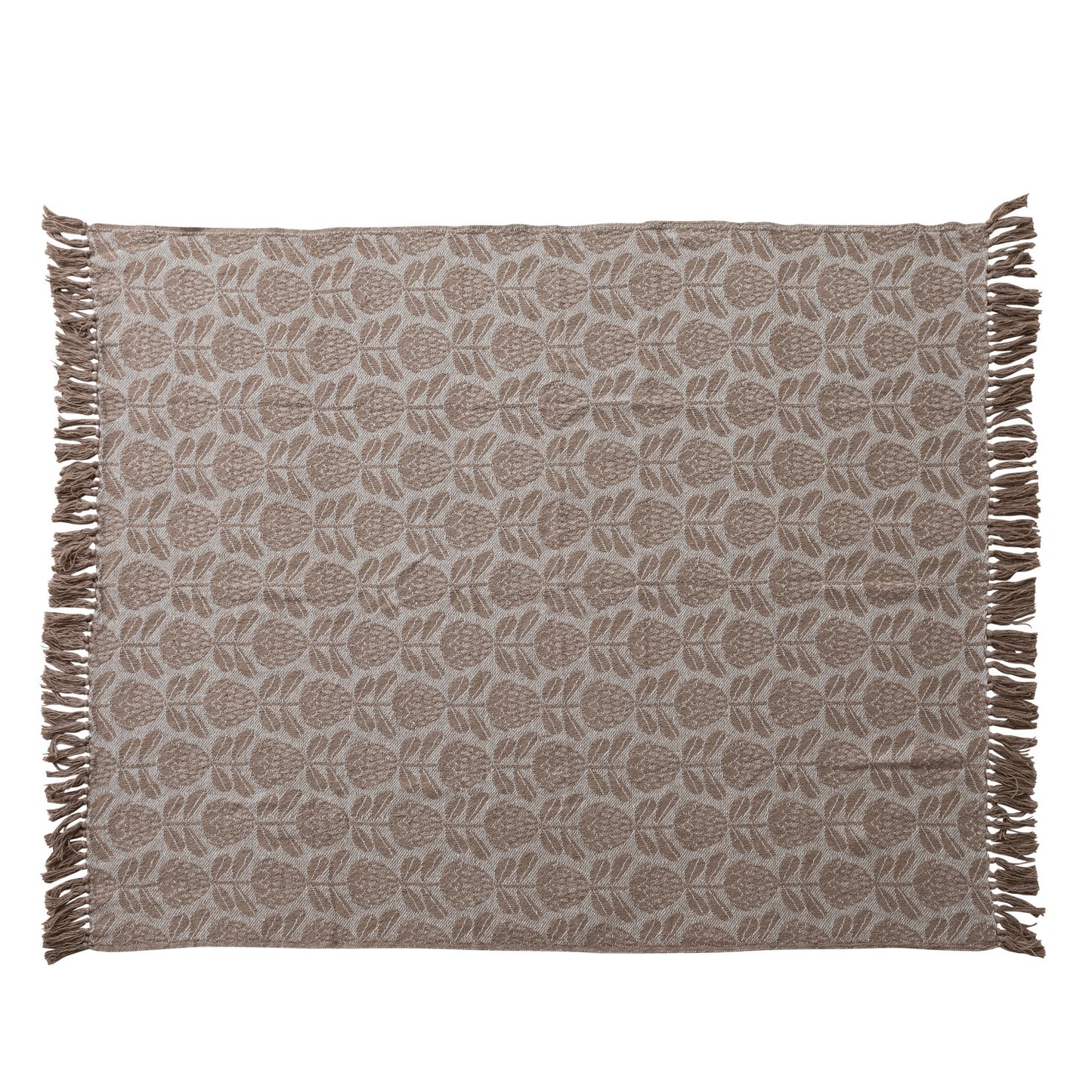 Woven Recycled Cotton Blend Jacquard Throw with Floral Pattern & Fringe