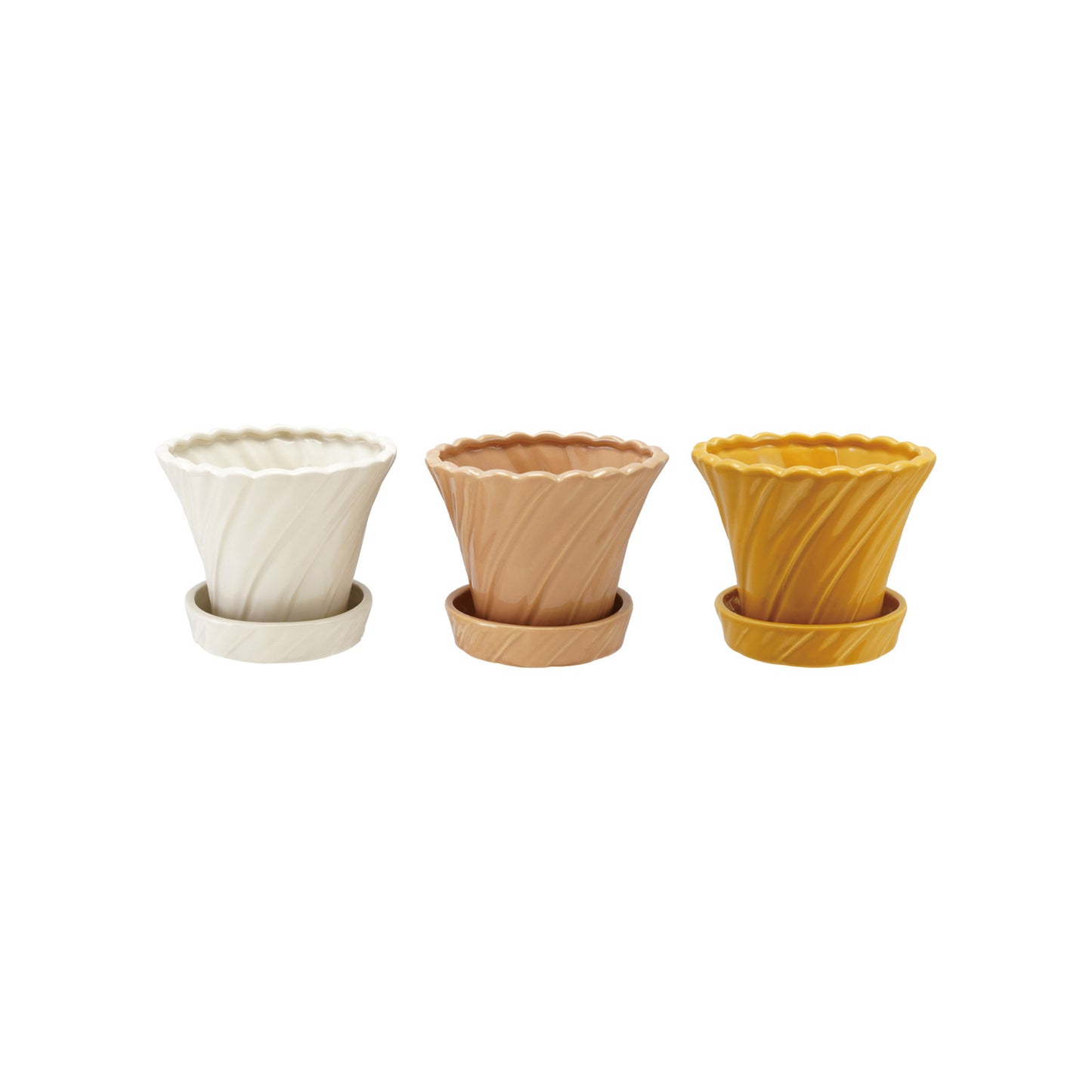 Stoneware Twisted Planter with Saucer