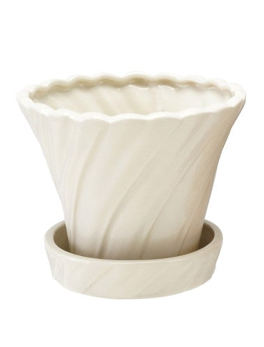 Stoneware Twisted Planter with Saucer