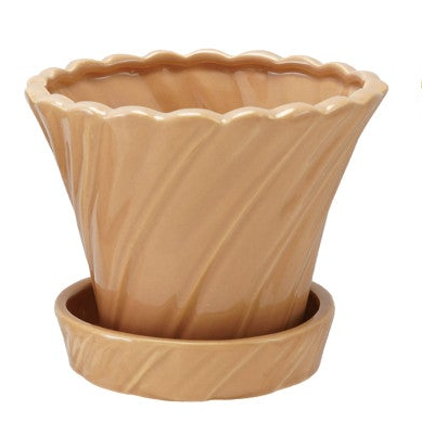 Stoneware Twisted Planter with Saucer