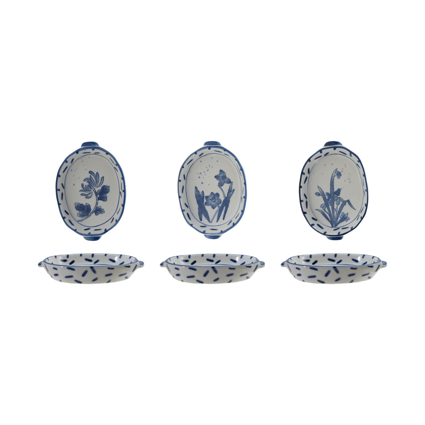 Hand-Painted Stoneware Baker with Handles, 3 Styles