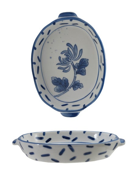 Hand-Painted Stoneware Baker with Handles, 3 Styles