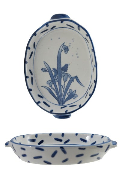Hand-Painted Stoneware Baker with Handles, 3 Styles