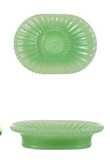 Embossed Milk Glass Footed Soap Dish, 4 Styles