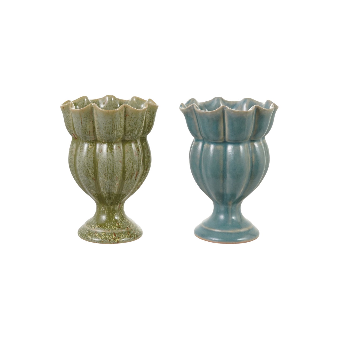 Stoneware Scalloped Footed Vase, 2 Colors
