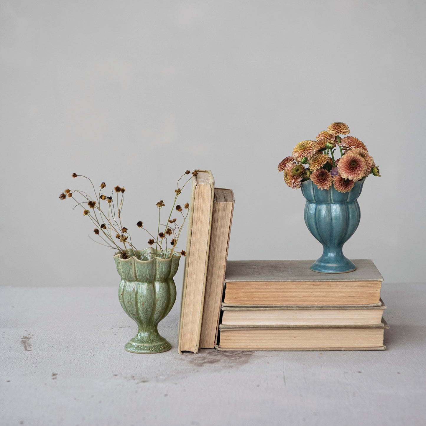 Stoneware Scalloped Footed Vase, 2 Colors