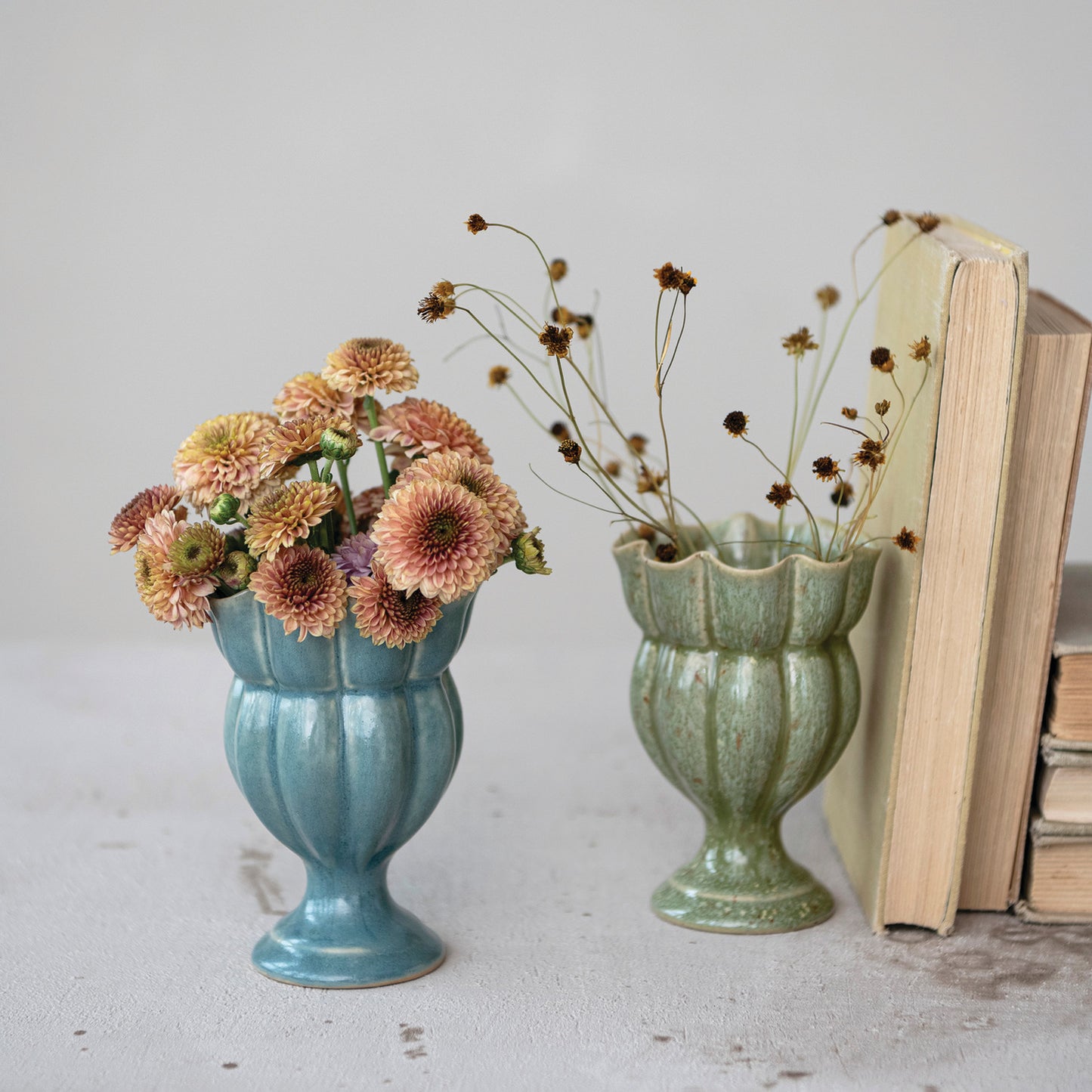 Stoneware Scalloped Footed Vase, 2 Colors