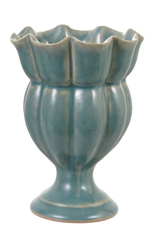 Stoneware Scalloped Footed Vase, 2 Colors