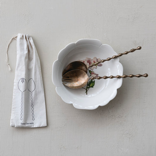 Artisan Hammered Round Beaded Salad Servers