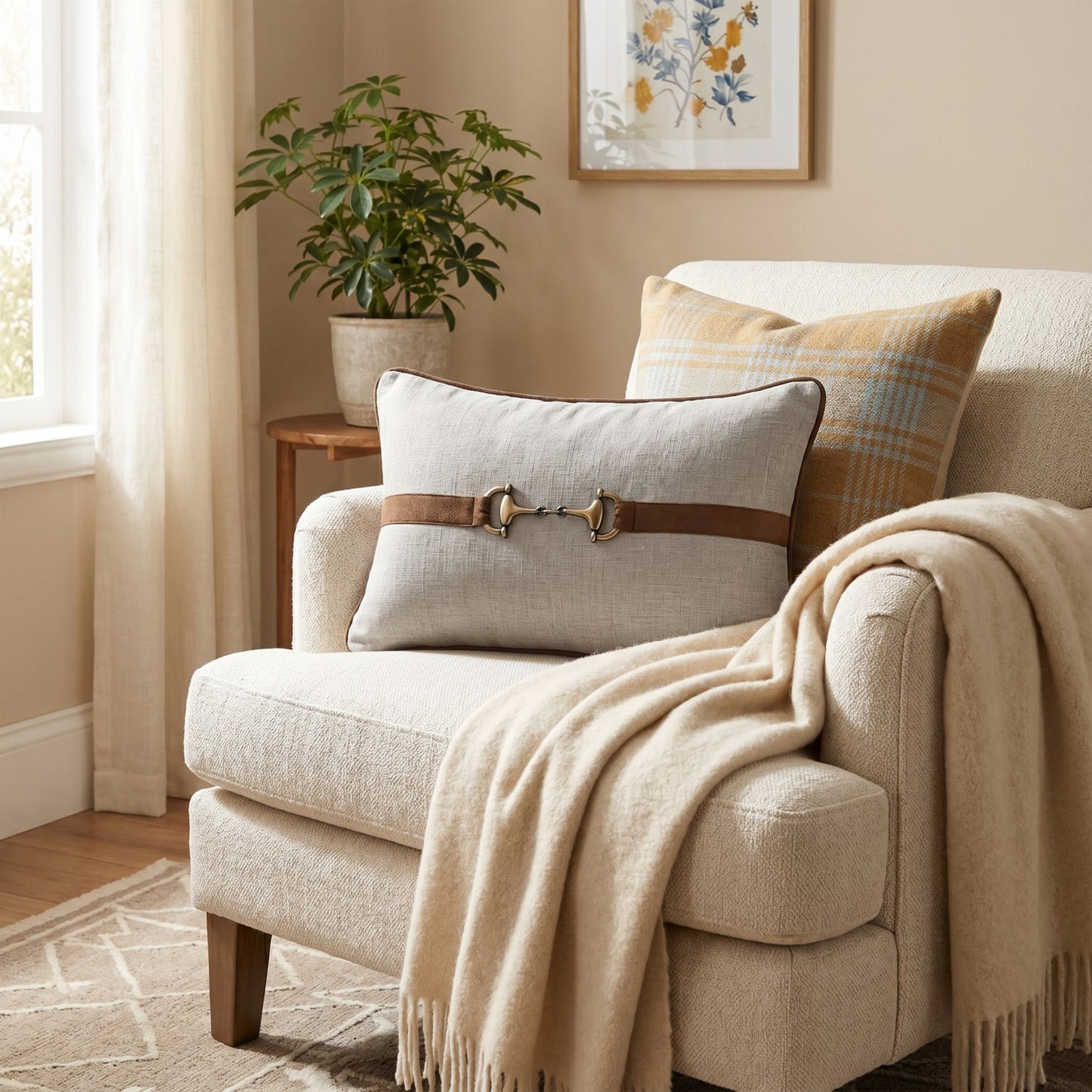 Lumbar Pillow with Faux Suede & Cotton Back