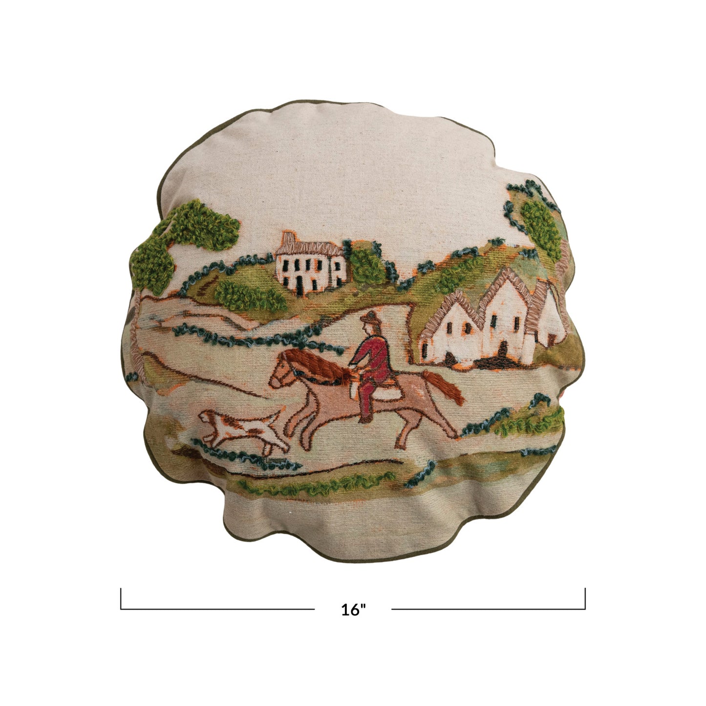 Cotton & Linen Pillow with Countryside Scene & Patterned Back ©