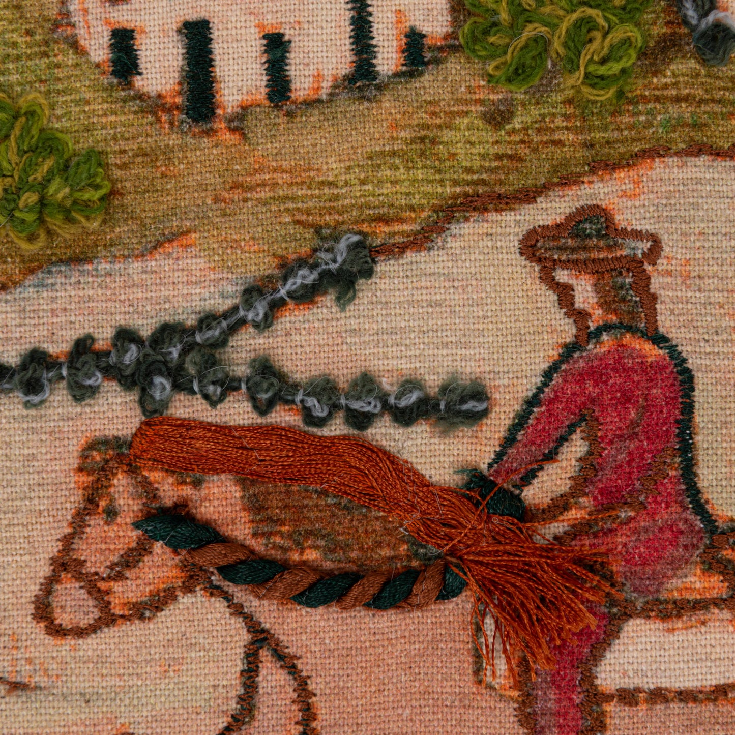Cotton & Linen Pillow with Countryside Scene & Patterned Back ©