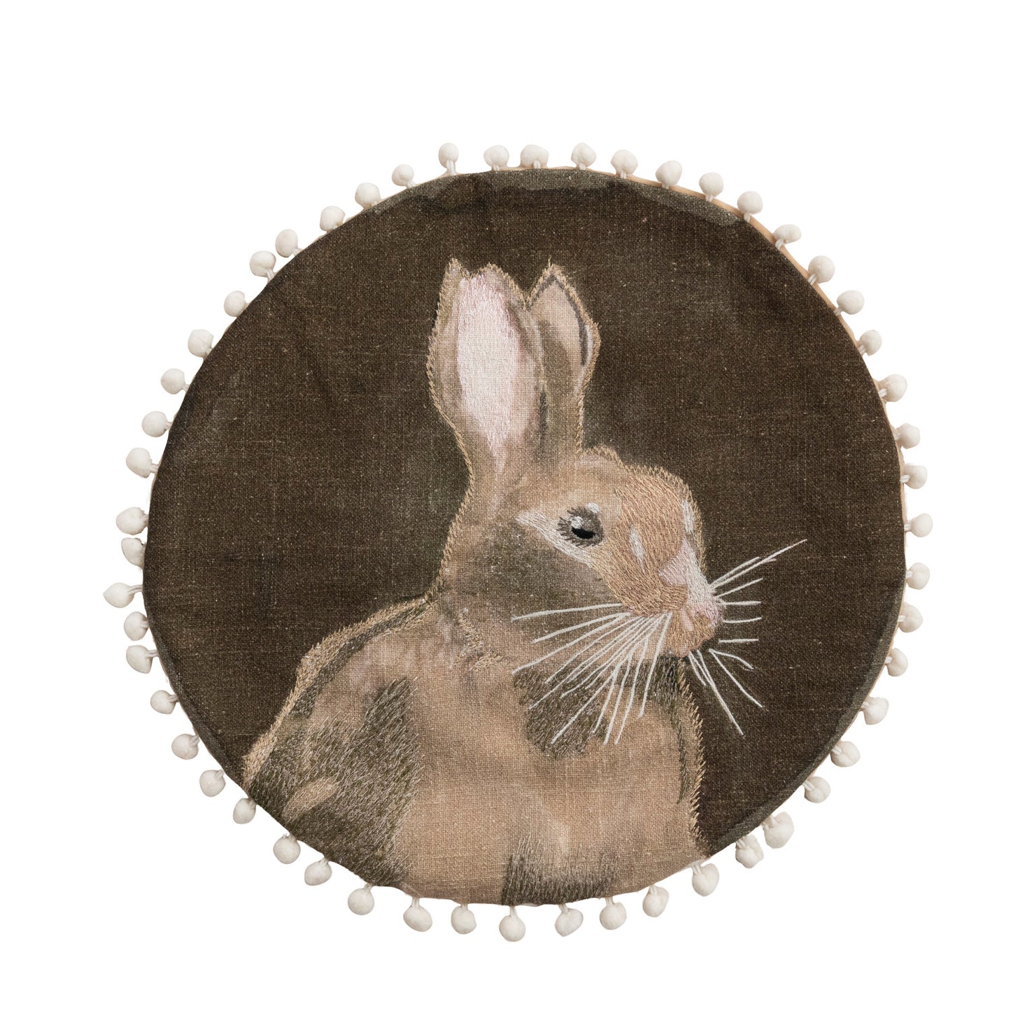 Round Woven Cotton Rabbit Accent Pillow
