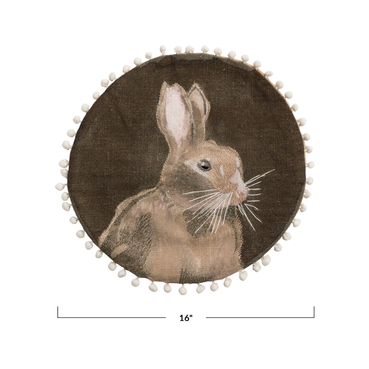 Round Woven Cotton Rabbit Accent Pillow
