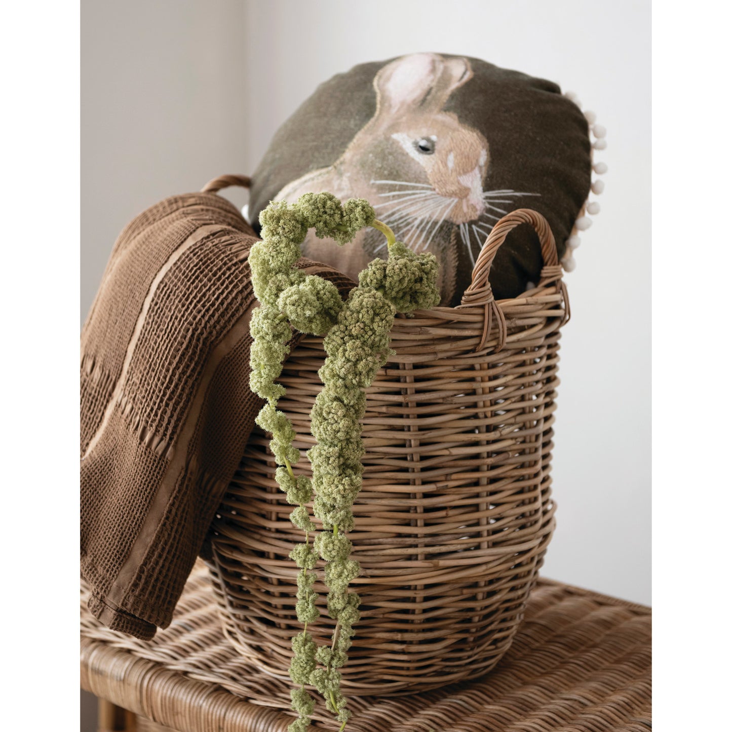 Round Woven Cotton Rabbit Accent Pillow