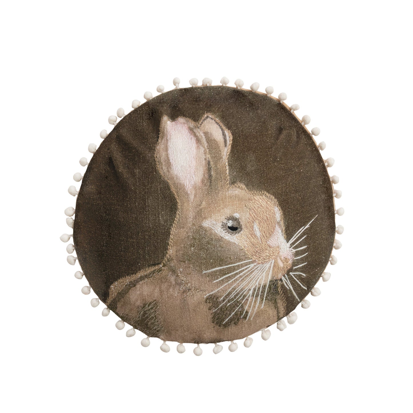 Round Woven Cotton Rabbit Accent Pillow