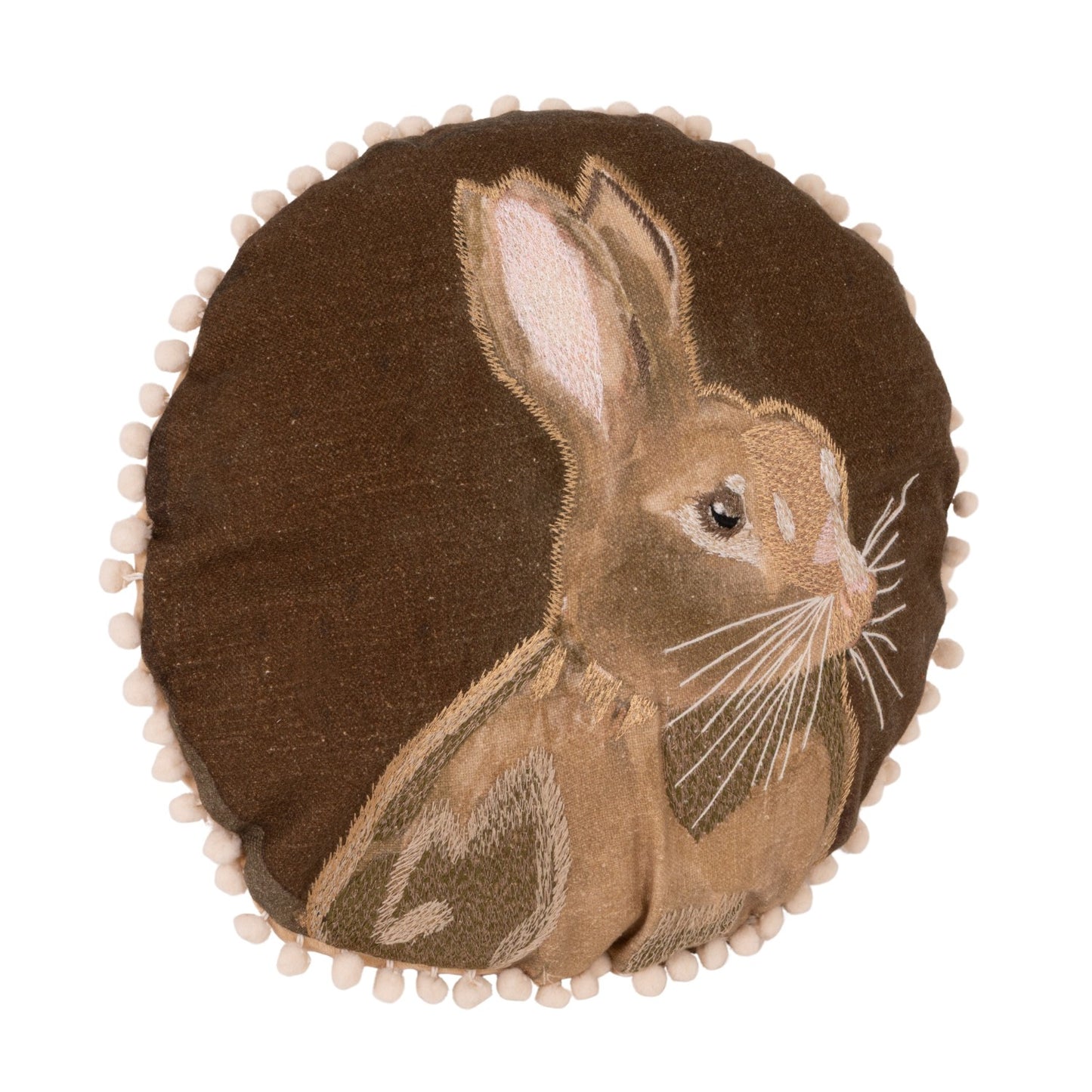 Round Woven Cotton Rabbit Accent Pillow