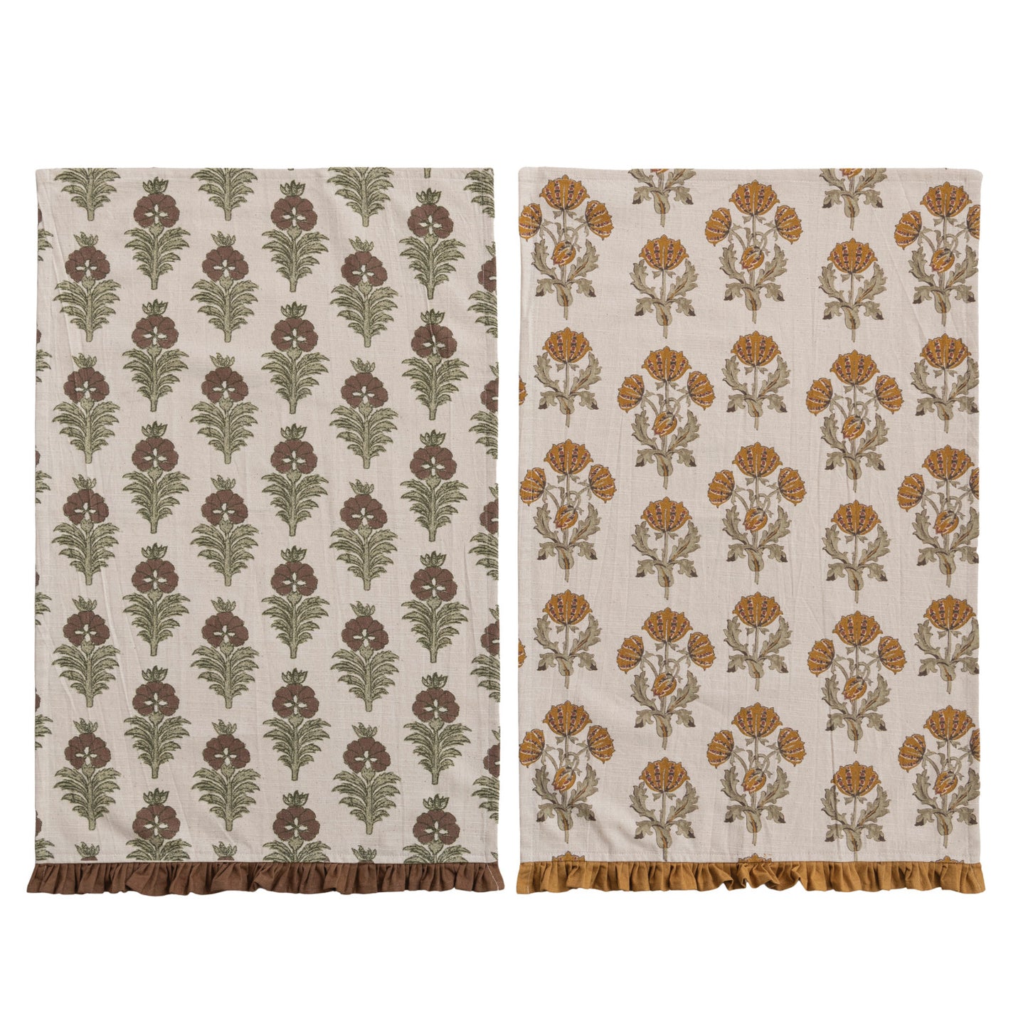 Botanical Cotton Tea Towel with Velvet Ruffle, 2 Styles
