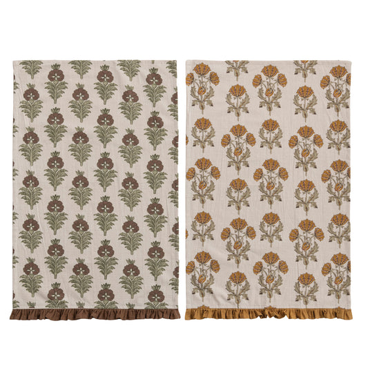 Botanical Cotton Tea Towel with Velvet Ruffle