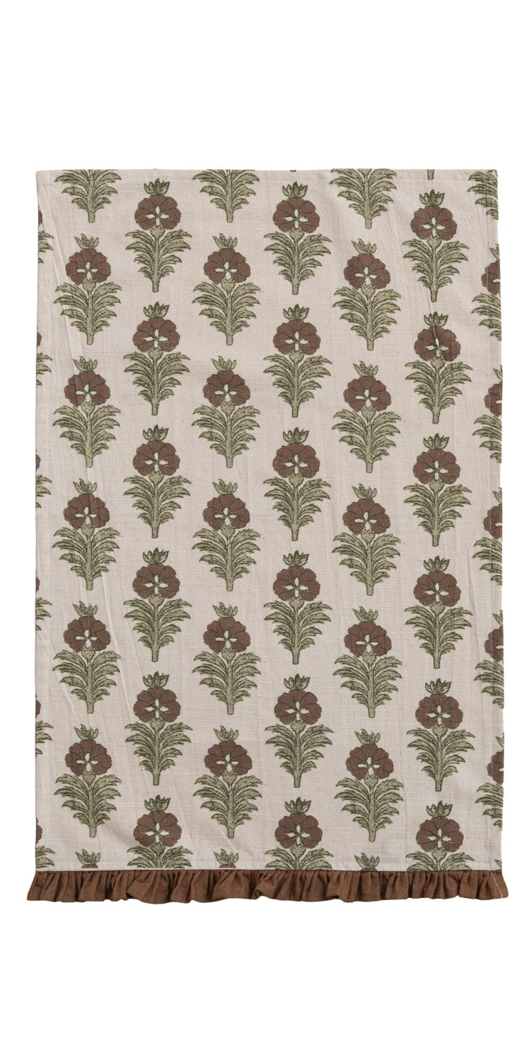 Botanical Cotton Tea Towel with Velvet Ruffle, 2 Styles