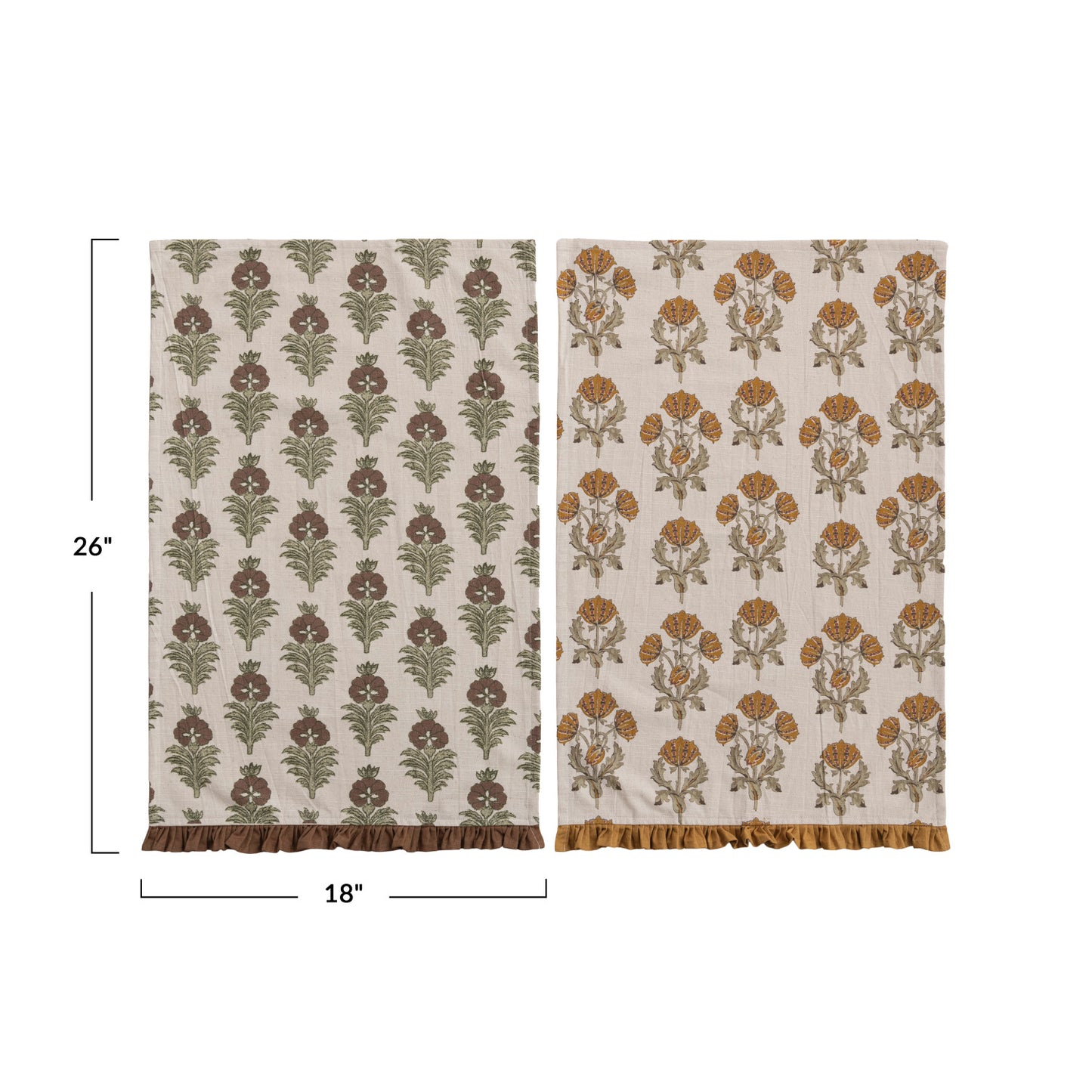 Botanical Cotton Tea Towel with Velvet Ruffle, 2 Styles