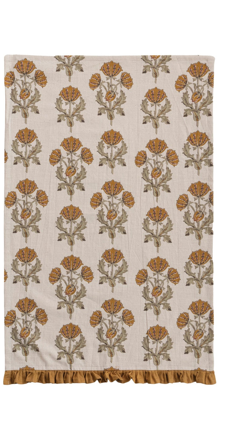 Botanical Cotton Tea Towel with Velvet Ruffle, 2 Styles