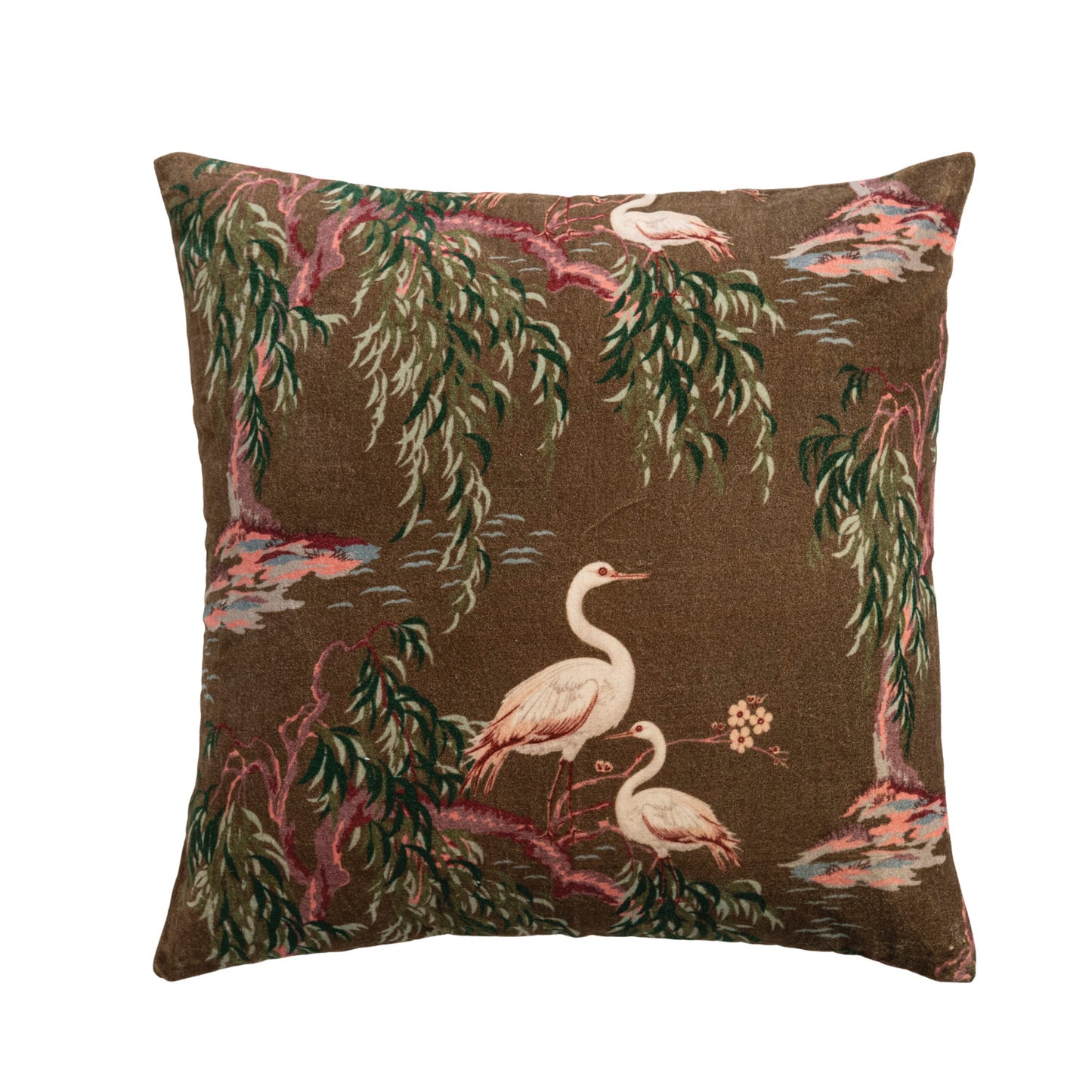 Velvet Chinoiserie Pillow with Chambray Back