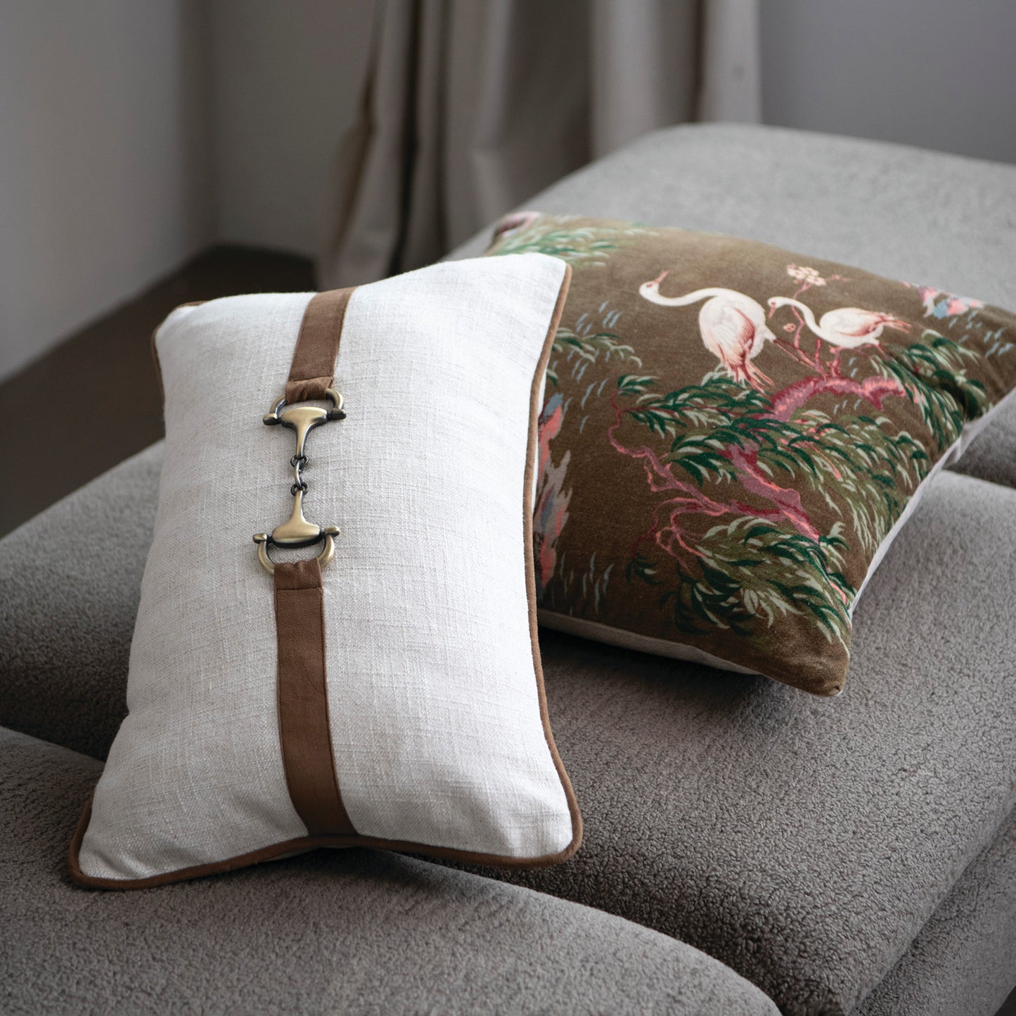 Velvet Chinoiserie Pillow with Chambray Back