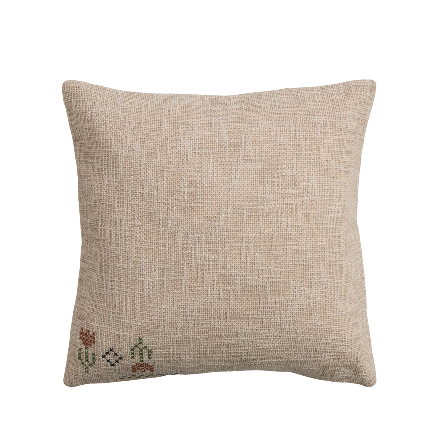 Embroidered Cotton Slub Floral Throw Pillow