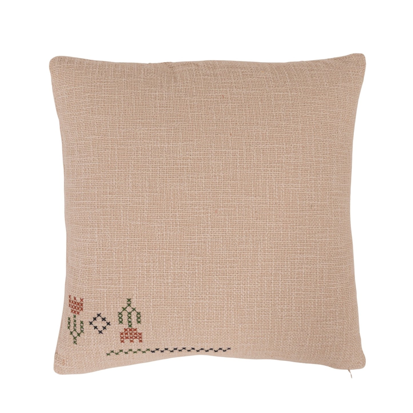 Embroidered Cotton Slub Floral Throw Pillow