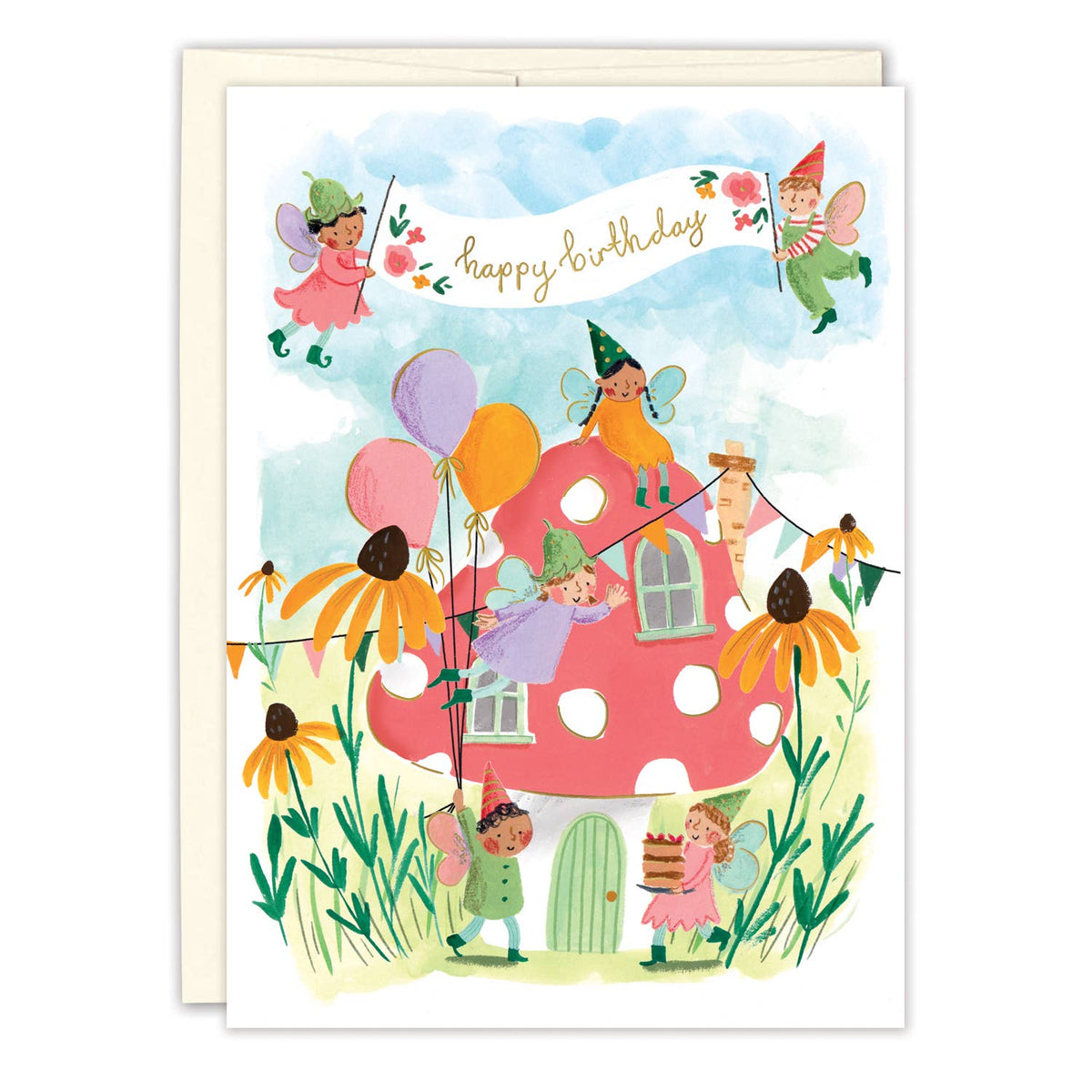fairy village happy birthday card