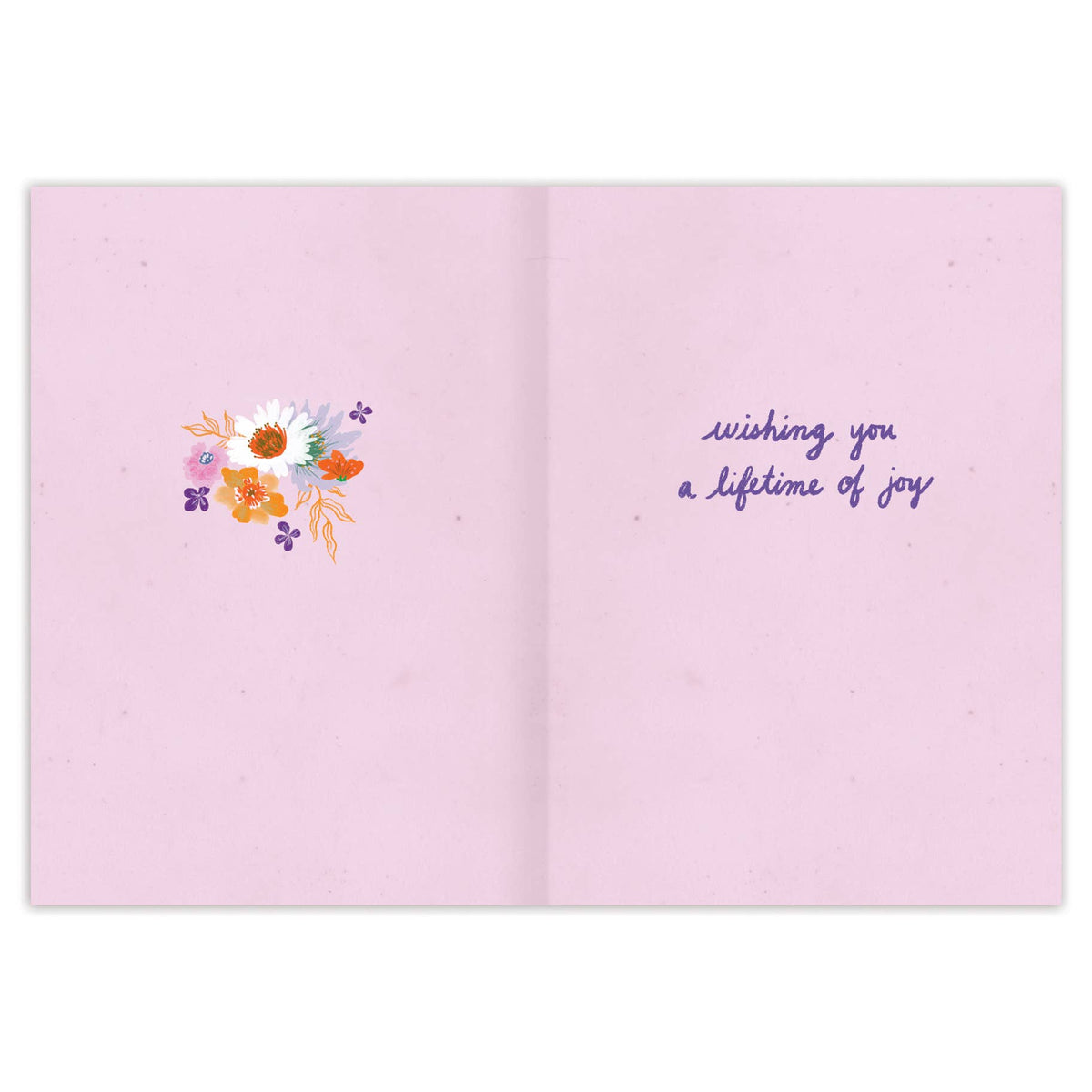 Open card with floral design and text on pink background